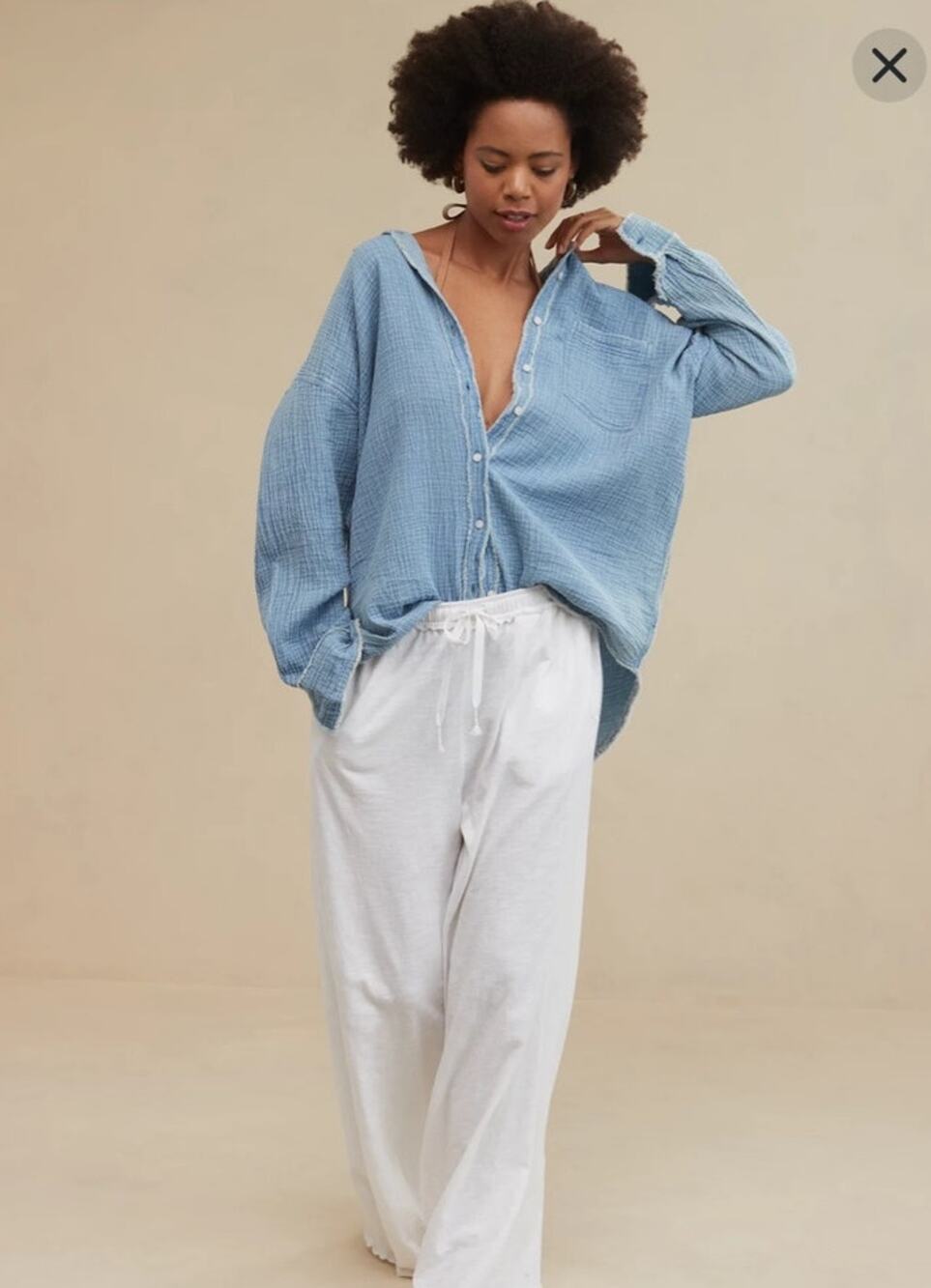 Aerie Blue Cotton Gauze Oversized Beach Swim Cover Up Shirt Size Large - Picture 1 of 12
